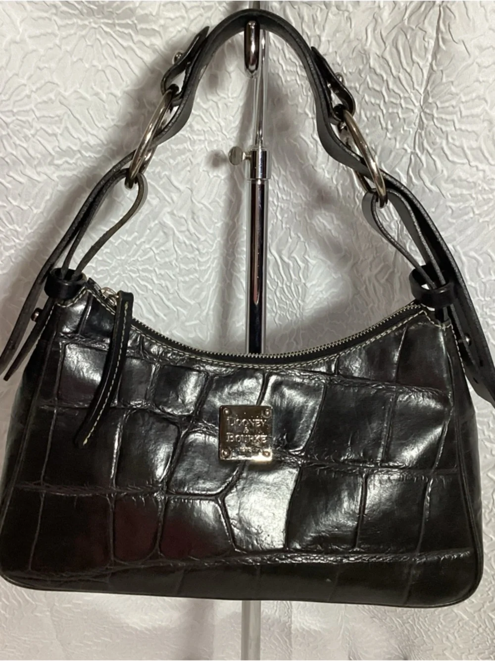 Dooney & Bourke Black Crocodile Embossed Leather Hobo Bag Classic Beauty
